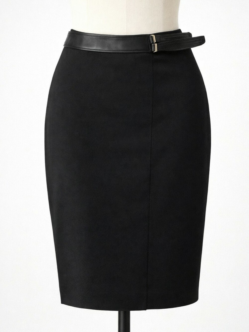 CALVIN KLEIN Black Pencil Skirt with Faux Leather Belt SIZE 14
